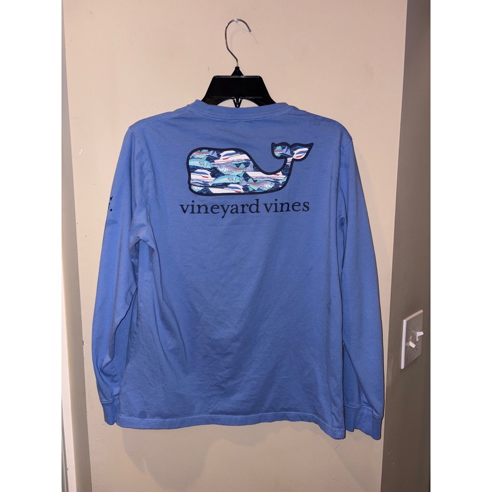 Vineyard Vines girls XL Blue Long Sleeve Fish Whale Graphic Pocket T-Shirt